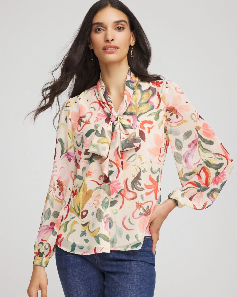 Floral Jacquard Tie-Front Blouse | Chico's